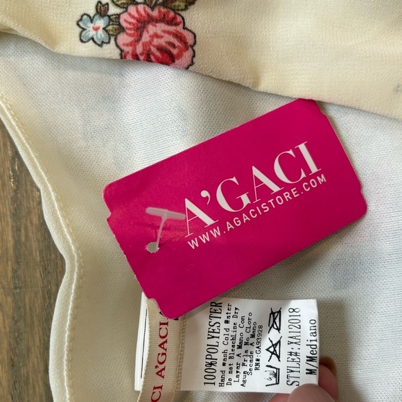 NWT A’gaci white pink floral a line dress women’s size medium - Picture 2 of 6